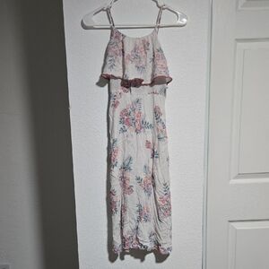 Art Class Medium 7/8 White and Pink Ruffled Tiered Sundress Maxi Floral Cute